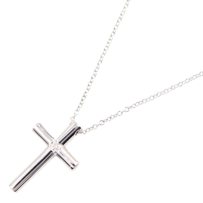 Tiffany  Co K18wg Diamond Cross Necklace